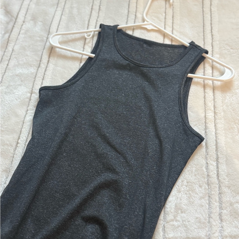 Grey heather charcoal maxi dress body con with slit